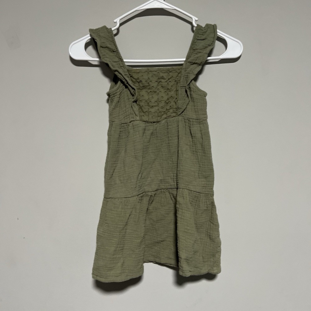 Pink Velvet Girls Size Small 7/8 Green Dress Eyelet Cut Out Ruffle Straps